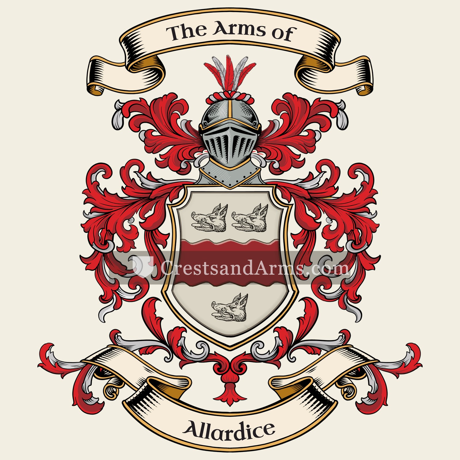 The Allardice coat of arms, drawn from the recorded blazon