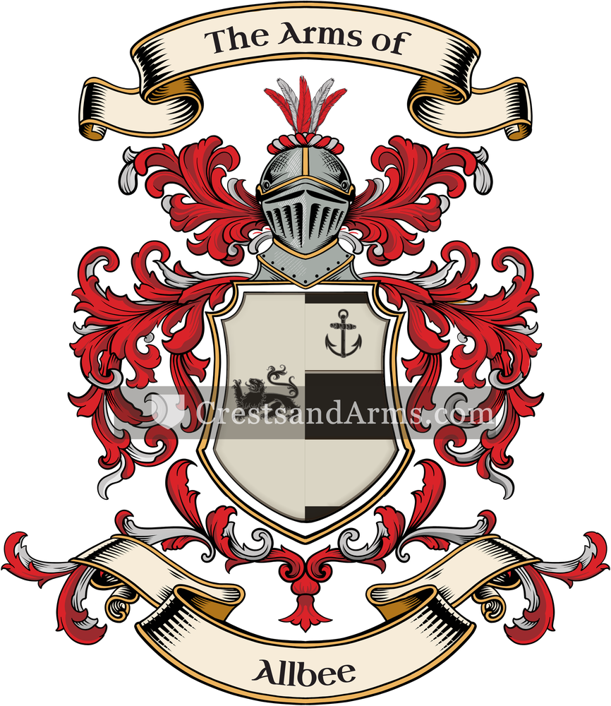 The Allbee coat of arms, drawn from the recorded blazon