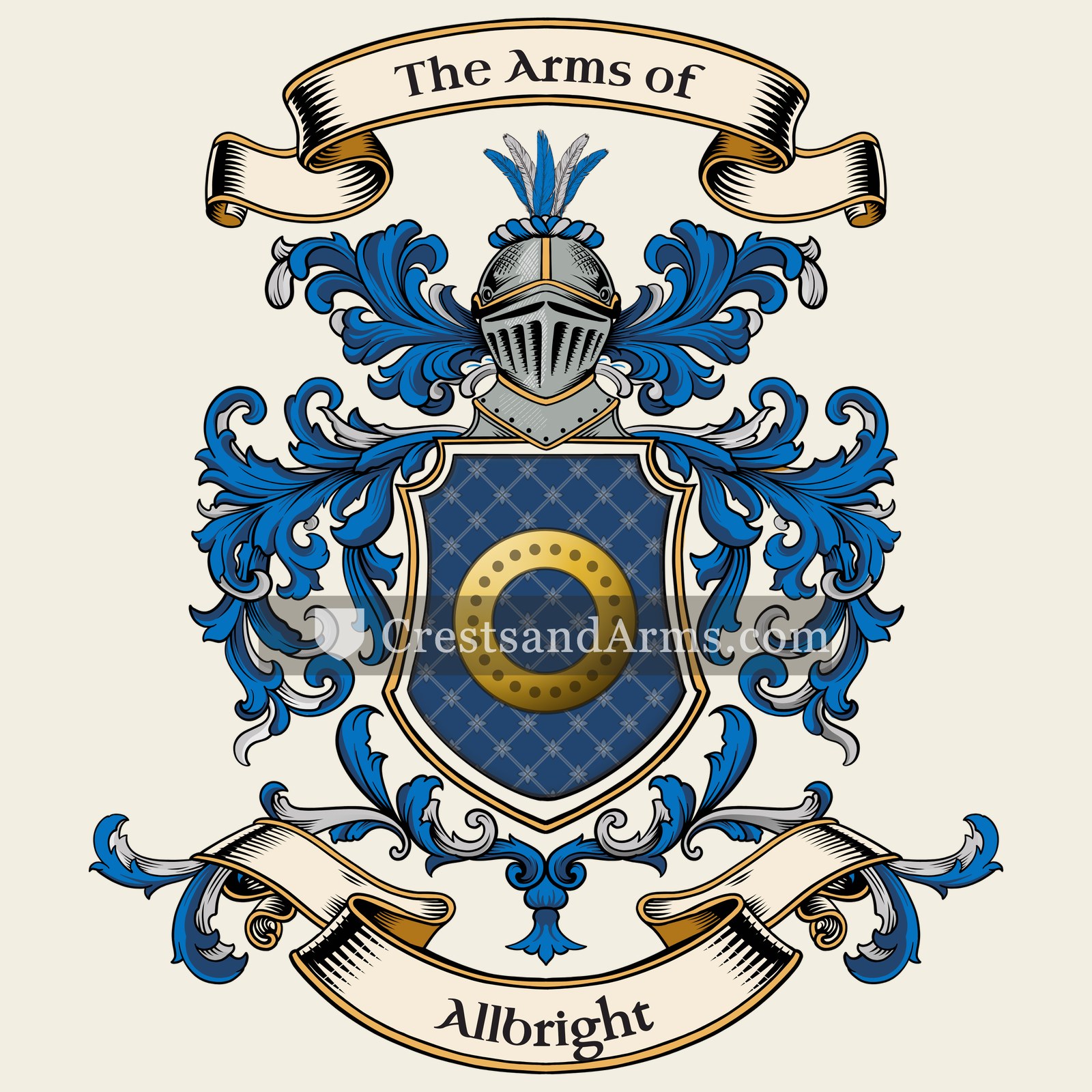 The Allbright coat of arms, drawn from the recorded blazon