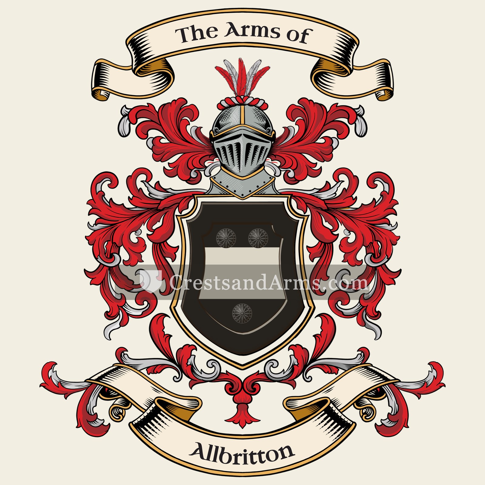 The Allbritton coat of arms, drawn from the recorded blazon