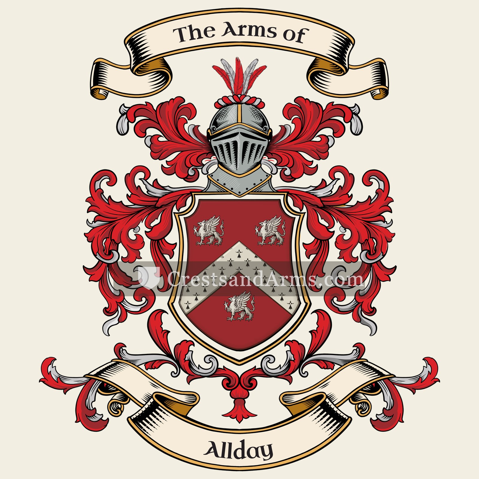 The Allday coat of arms, drawn from the recorded blazon