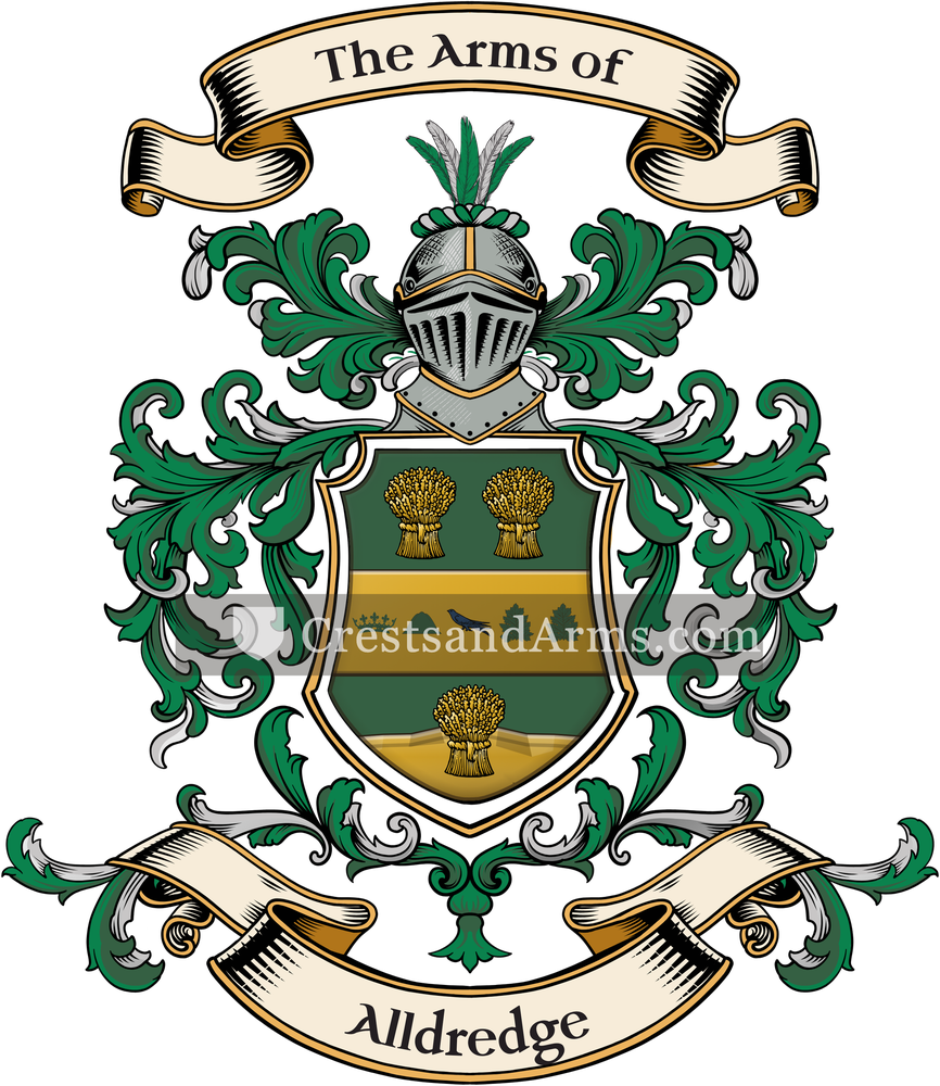 The Alldredge coat of arms, drawn from the recorded blazon