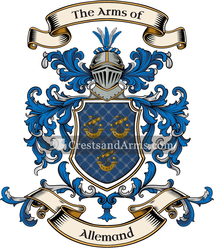 The Allemand coat of arms, drawn from the recorded blazon