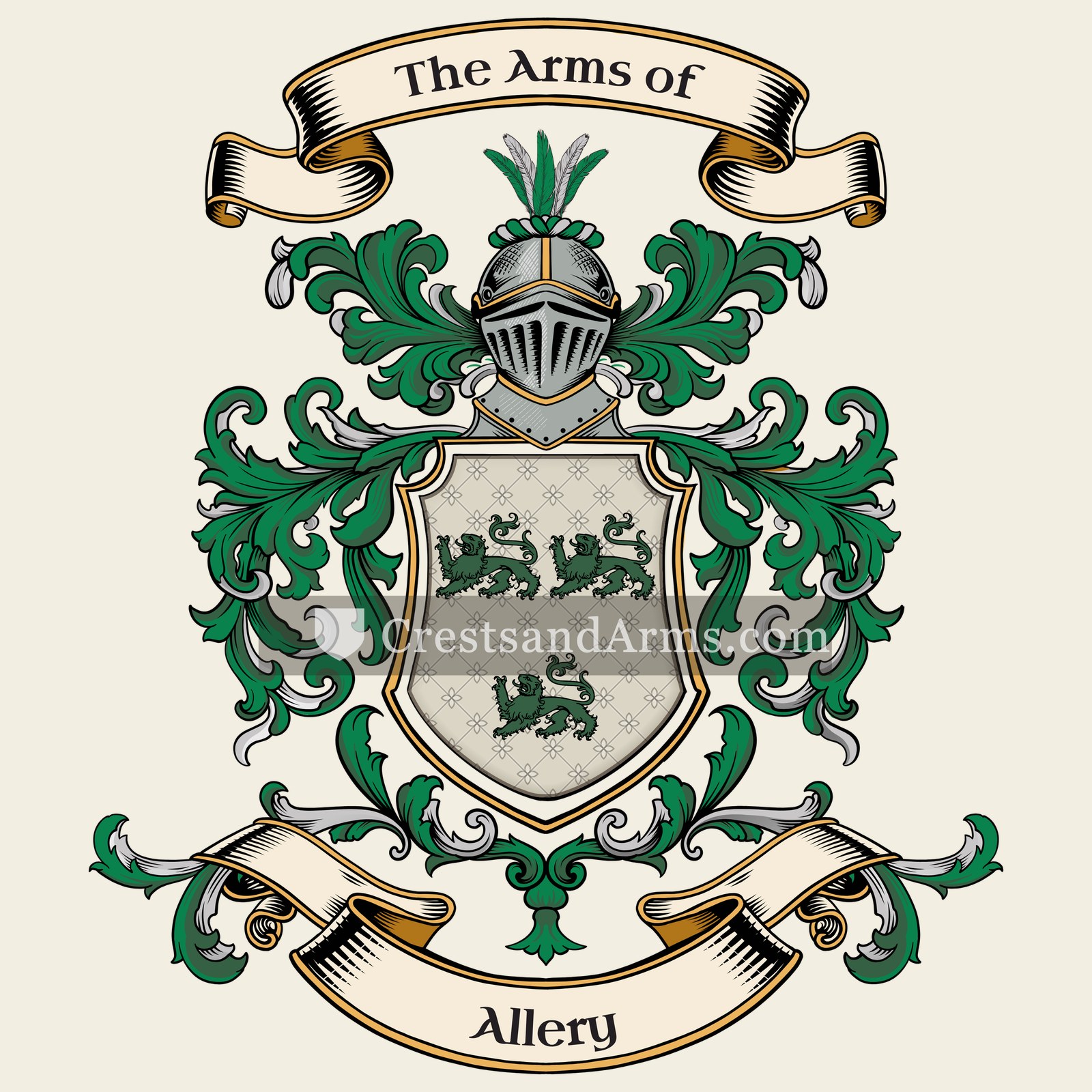 The Allery coat of arms, drawn from the recorded blazon
