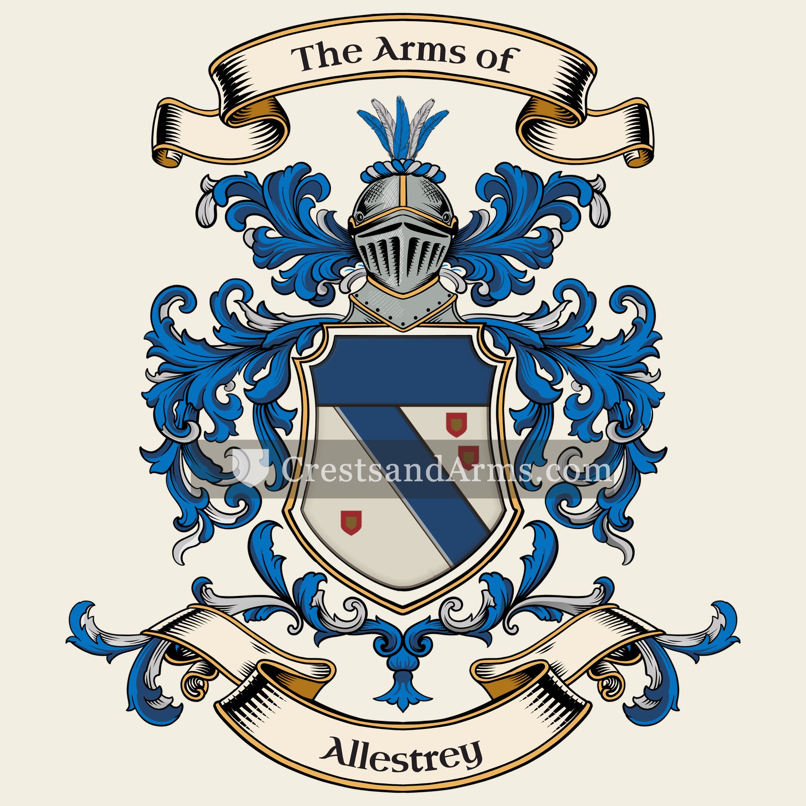 The Allestrey coat of arms, drawn from the recorded blazon