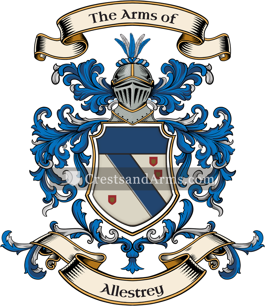 The Allestrey coat of arms, drawn from the recorded blazon