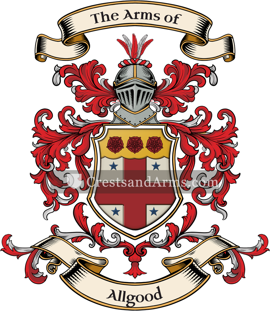 The Allgood coat of arms, drawn from the recorded blazon