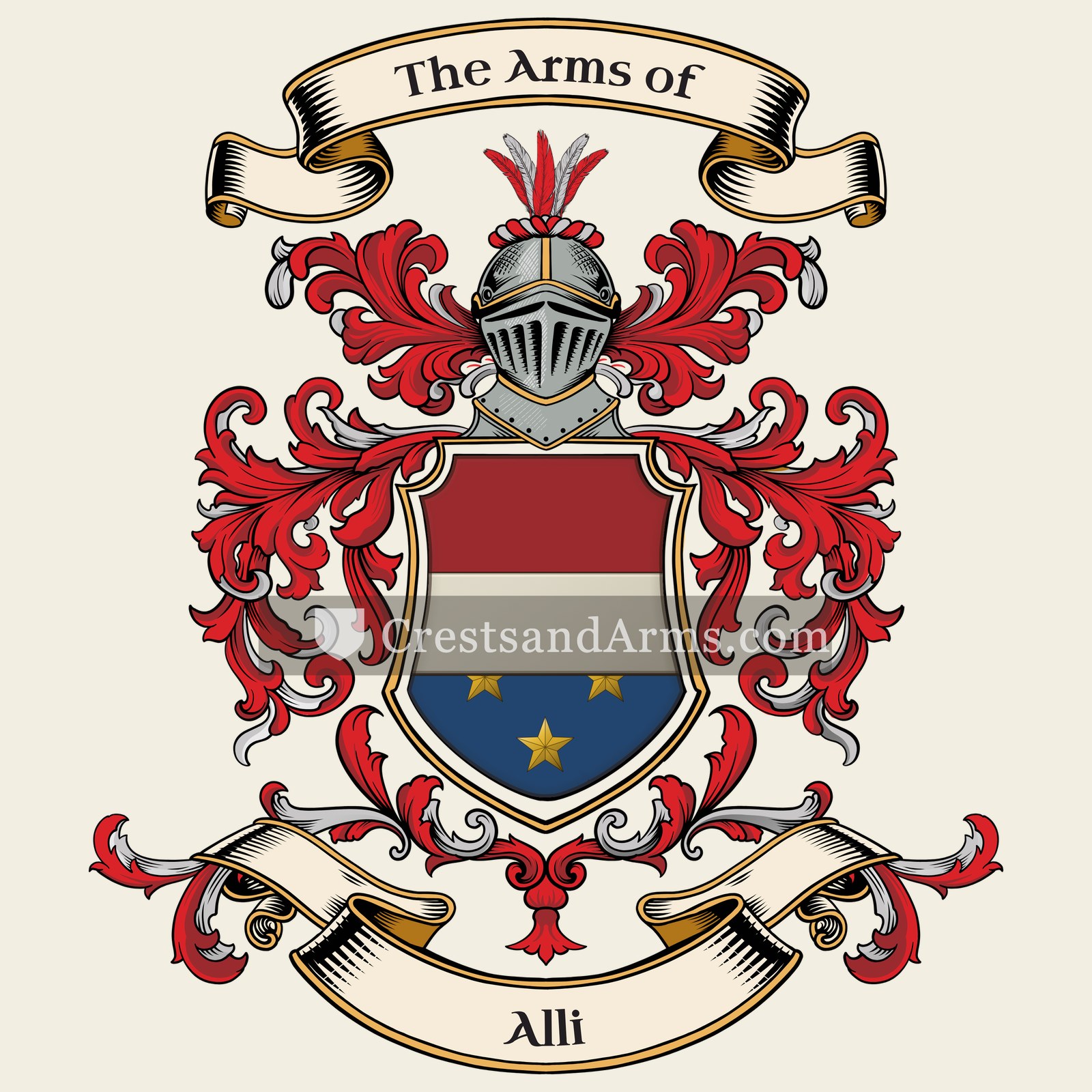 The Alli coat of arms, drawn from the recorded blazon