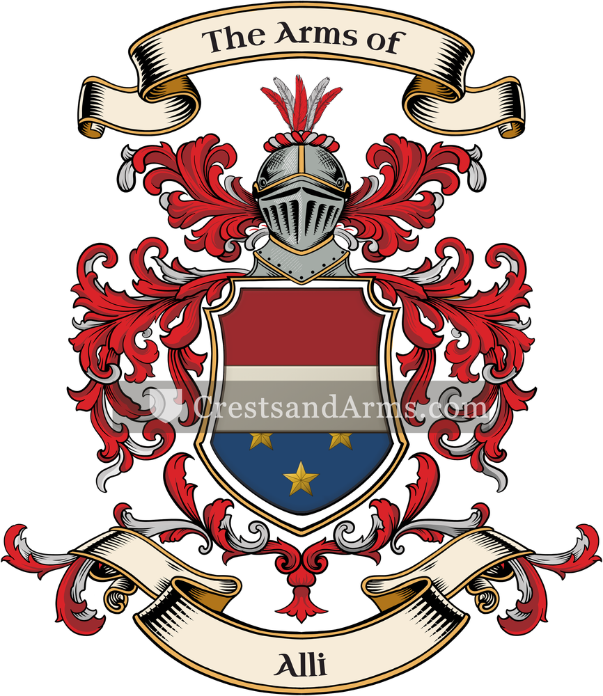 The Alli coat of arms, drawn from the recorded blazon
