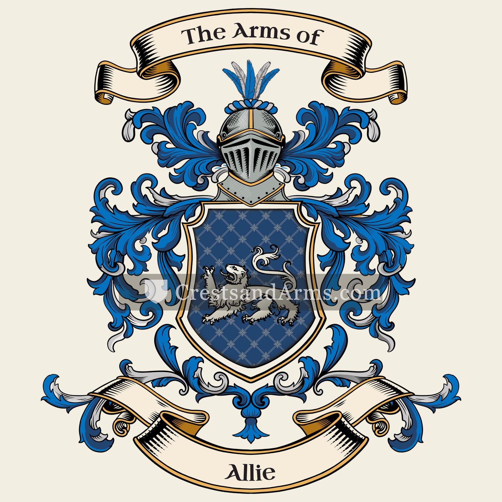 The Allie coat of arms, drawn from the recorded blazon