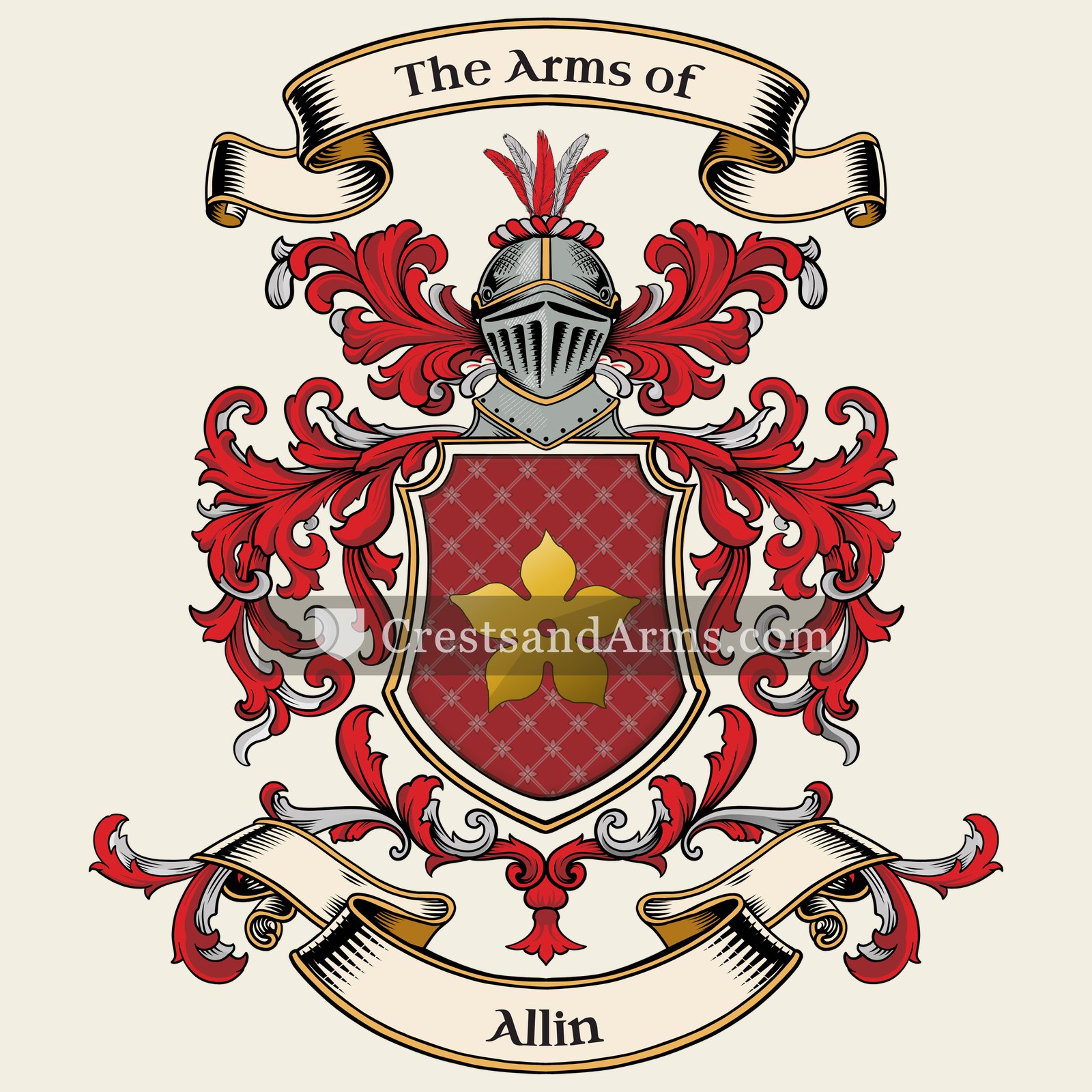 The Allin coat of arms, drawn from the recorded blazon