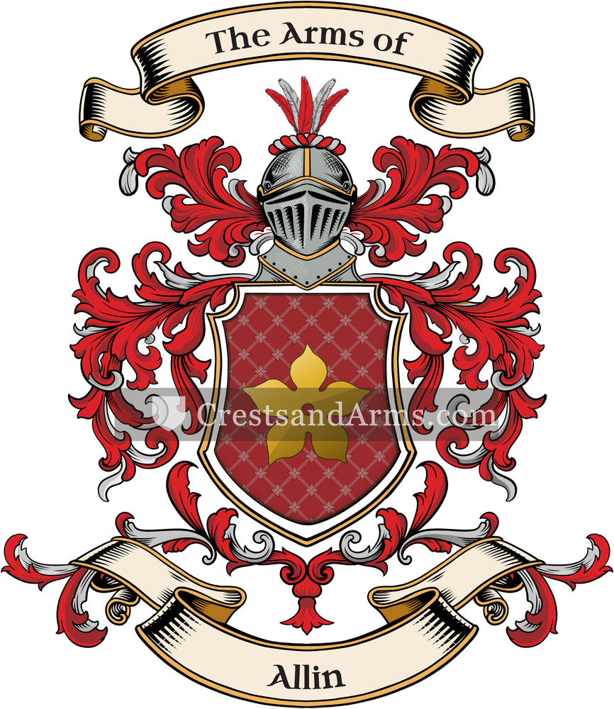 The Allin coat of arms, drawn from the recorded blazon
