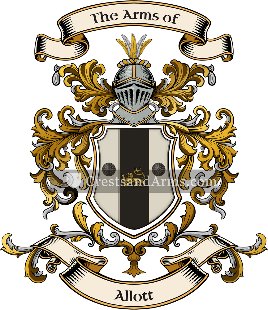 The Allott coat of arms, drawn from the recorded blazon