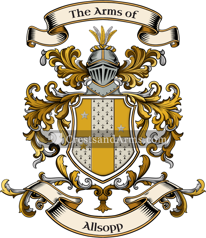 The Allsopp coat of arms, drawn from the recorded blazon