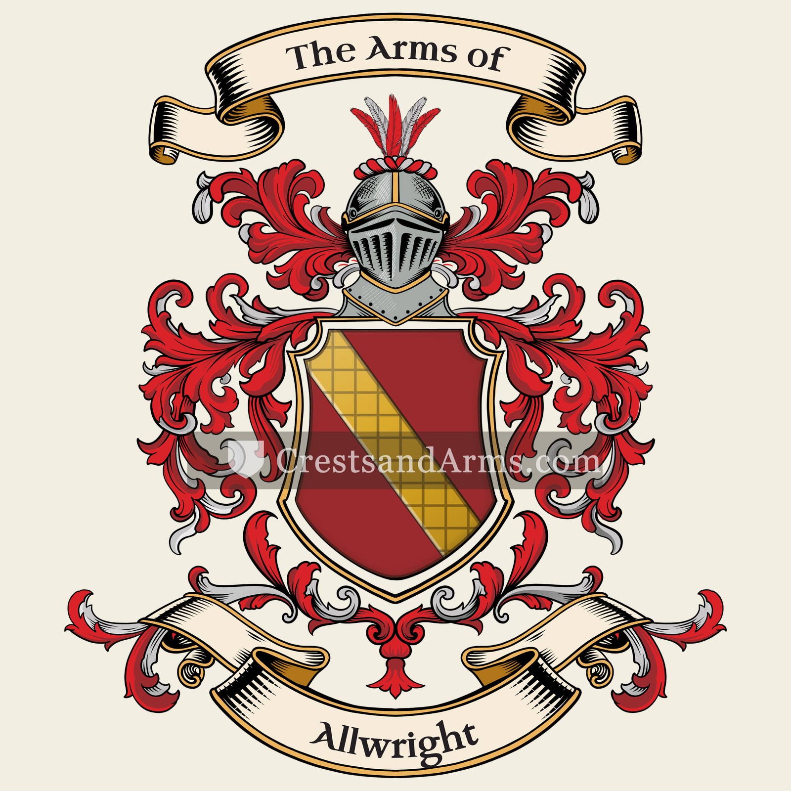 The Allwright coat of arms, drawn from the recorded blazon