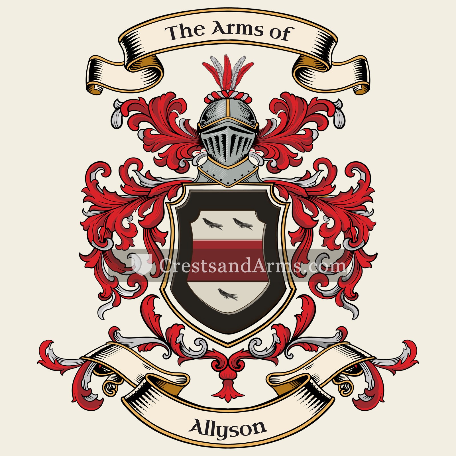 The Allyson coat of arms, drawn from the recorded blazon