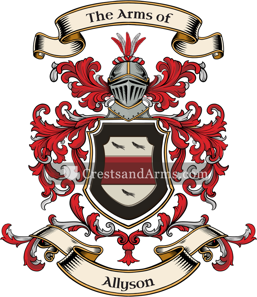 The Allyson coat of arms, drawn from the recorded blazon