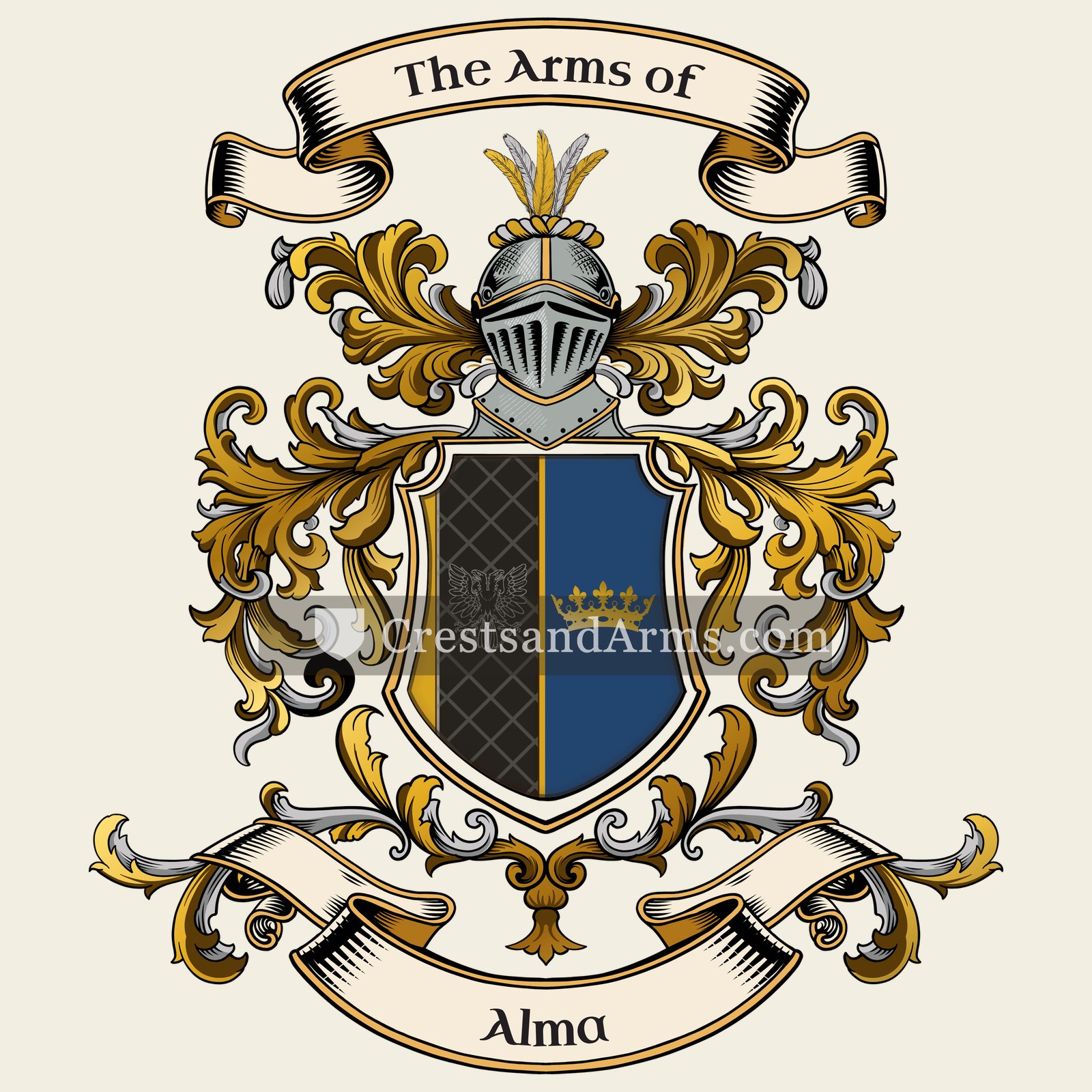 The Alma coat of arms, drawn from the recorded blazon