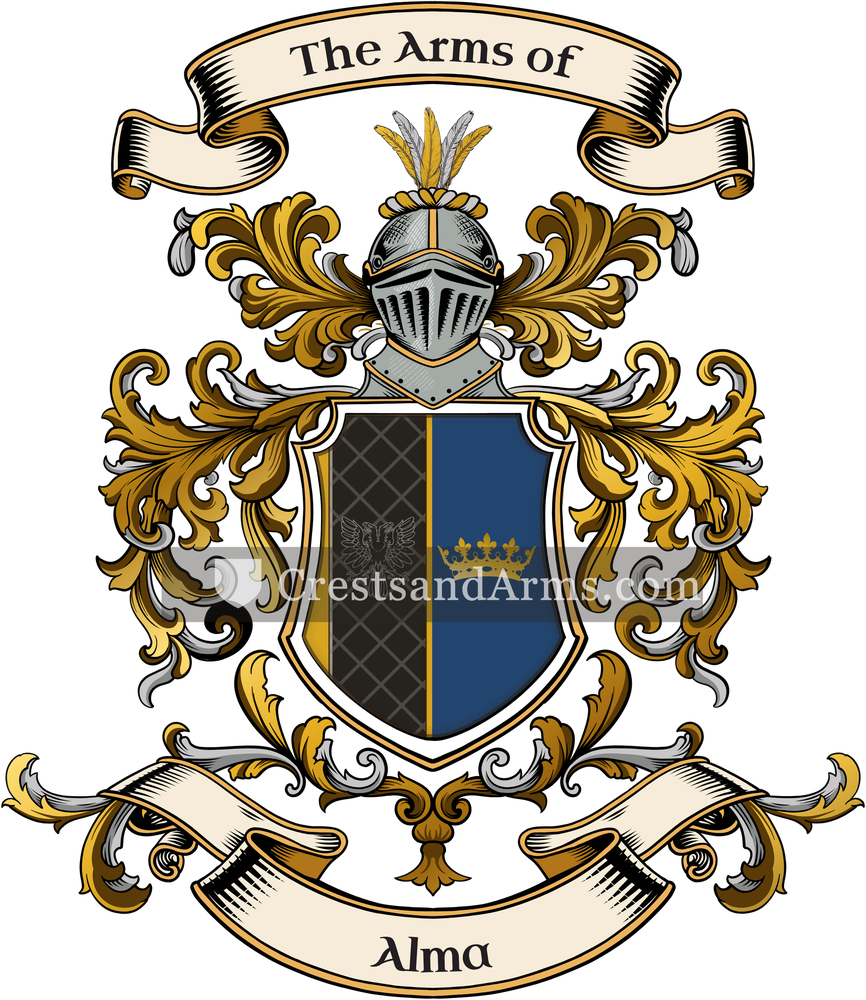 The Alma coat of arms, drawn from the recorded blazon
