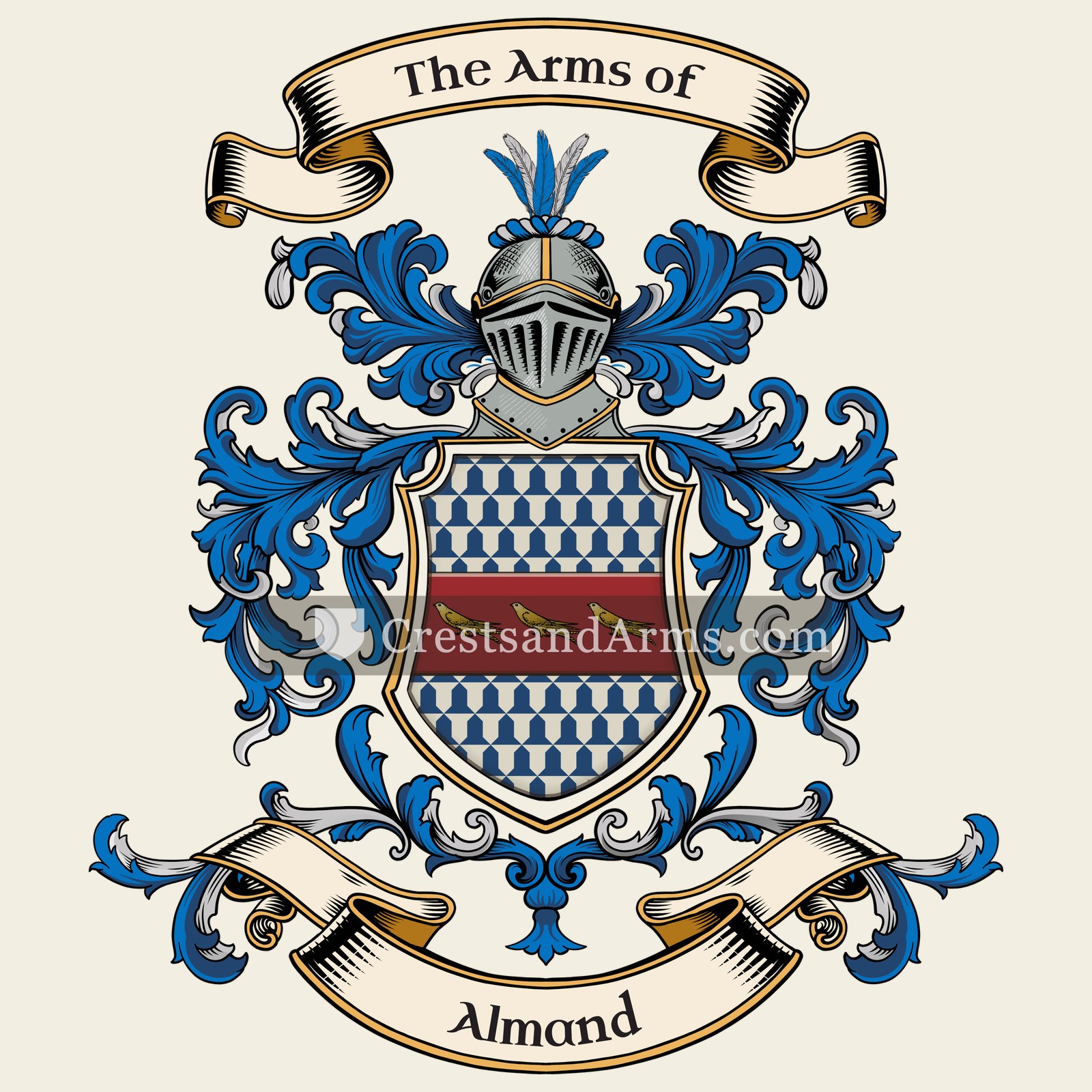 The Almand coat of arms, drawn from the recorded blazon