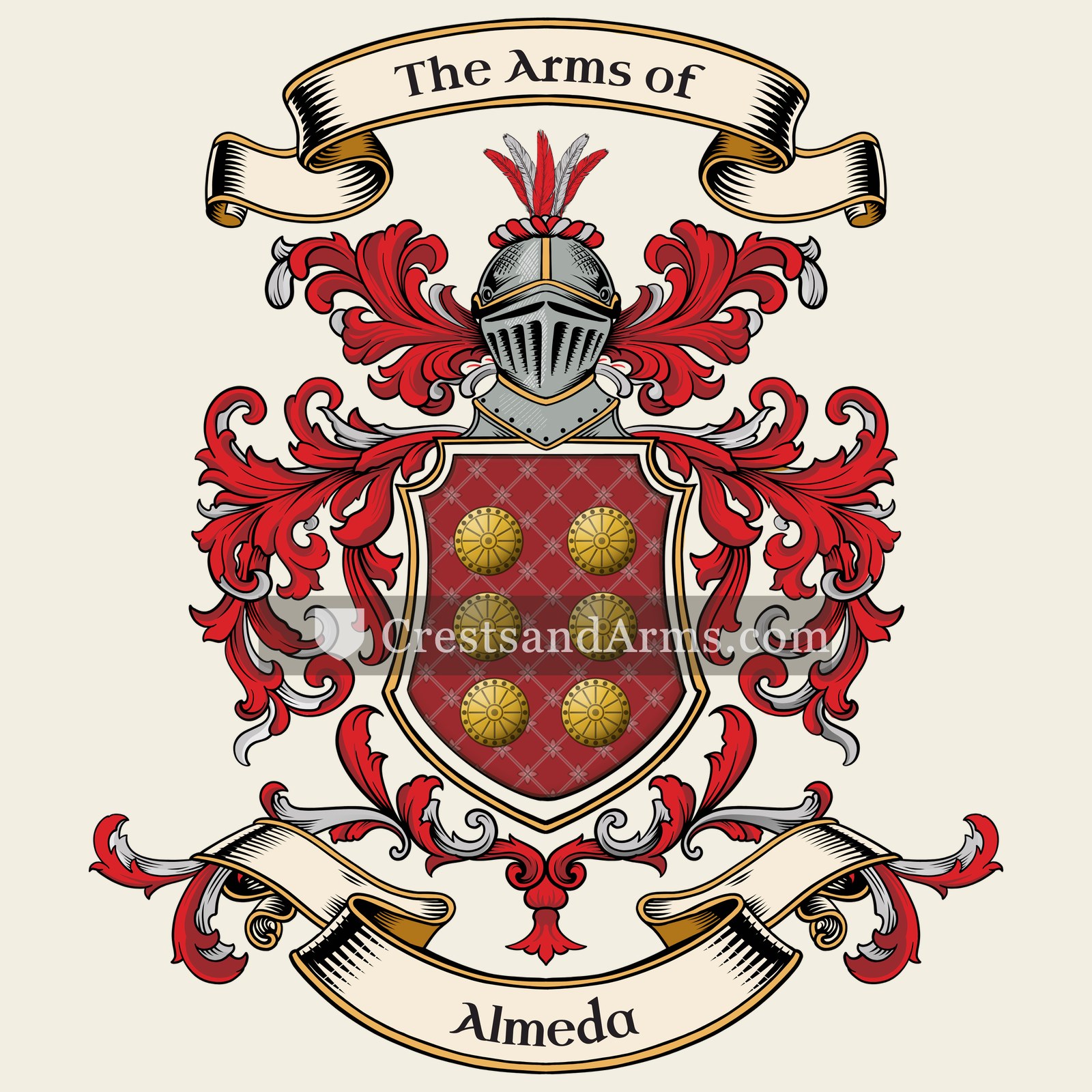 The Almeda coat of arms, drawn from the recorded blazon