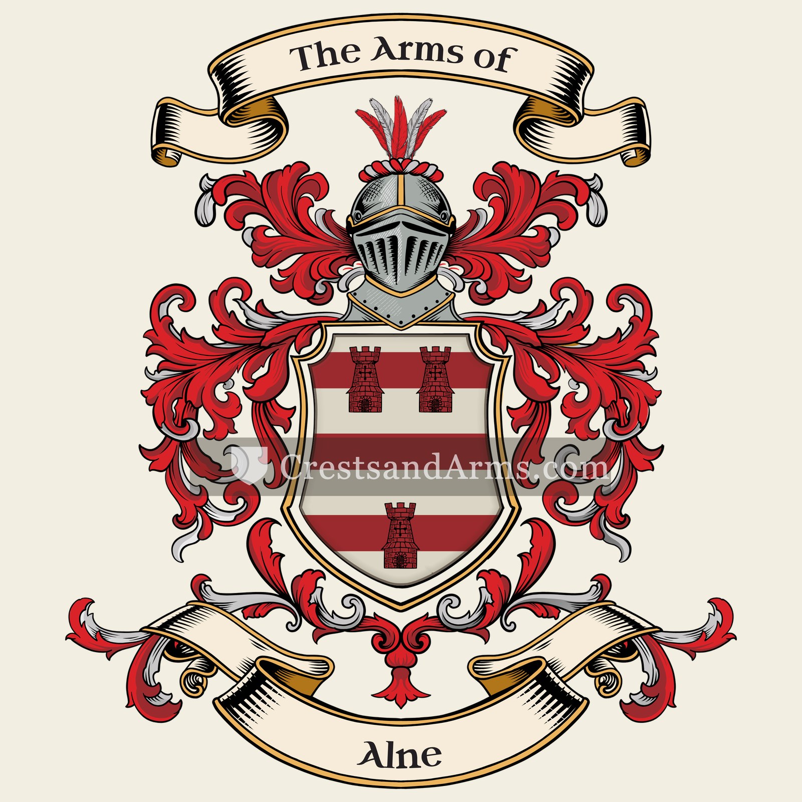 The Alne coat of arms, drawn from the recorded blazon