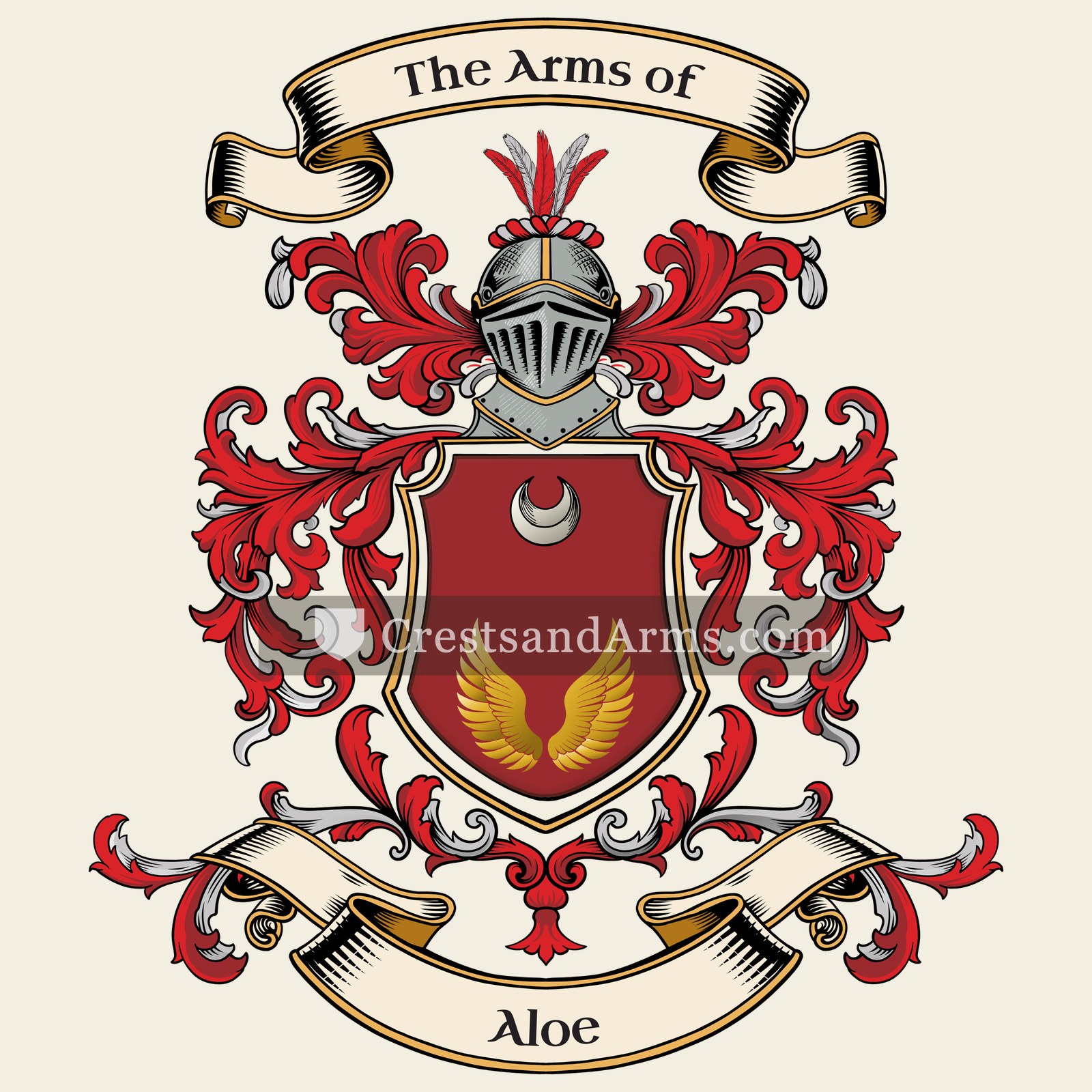 The Aloe coat of arms, drawn from the recorded blazon