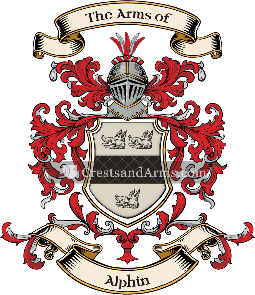The Alphin coat of arms, drawn from the recorded blazon