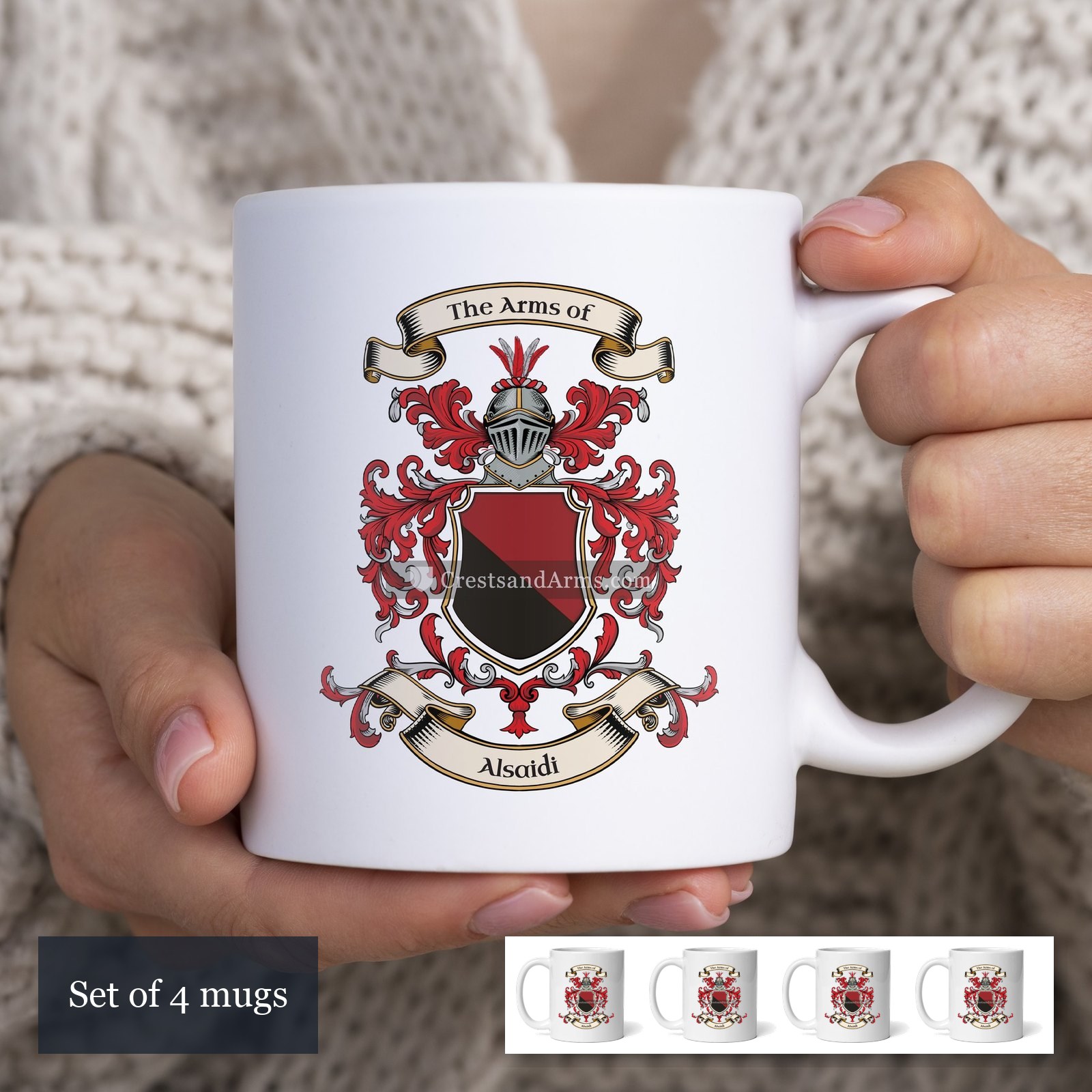 The Alsaidi arms on the set of 4 mugs