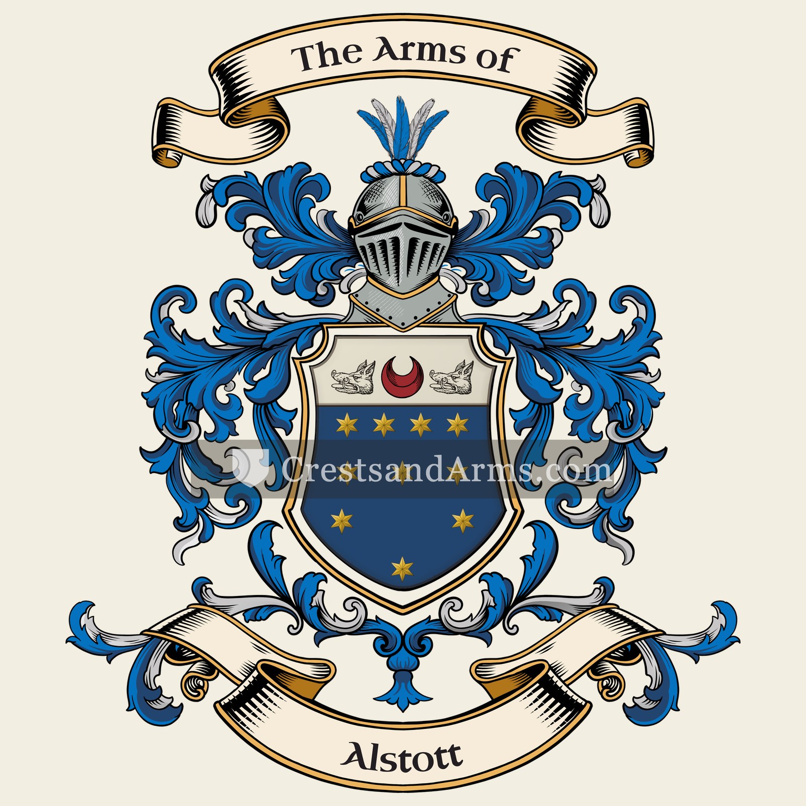 The Alstott coat of arms, drawn from the recorded blazon