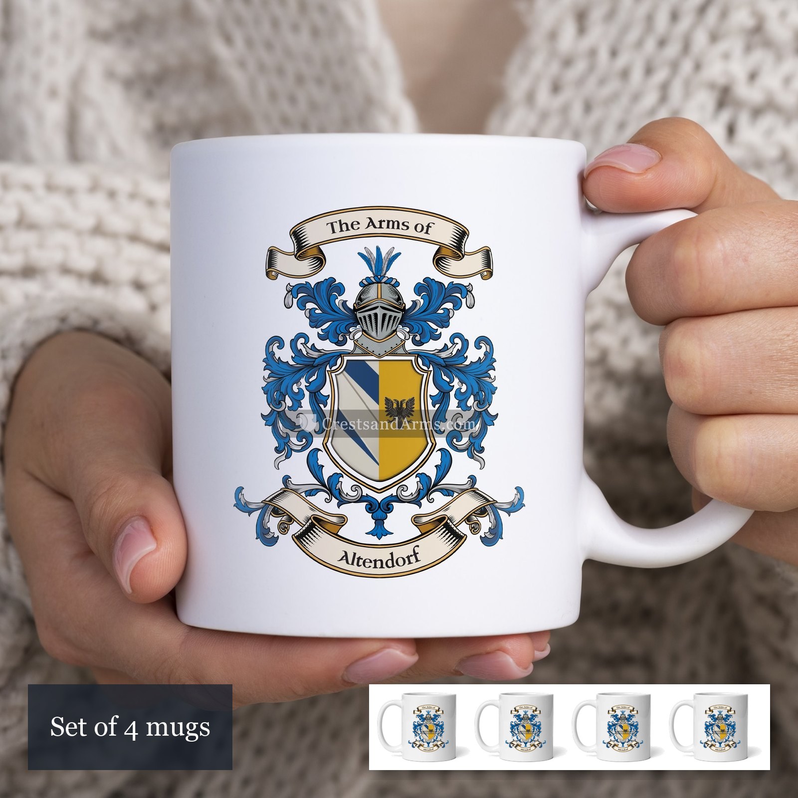 The Altendorf arms on the set of 4 mugs