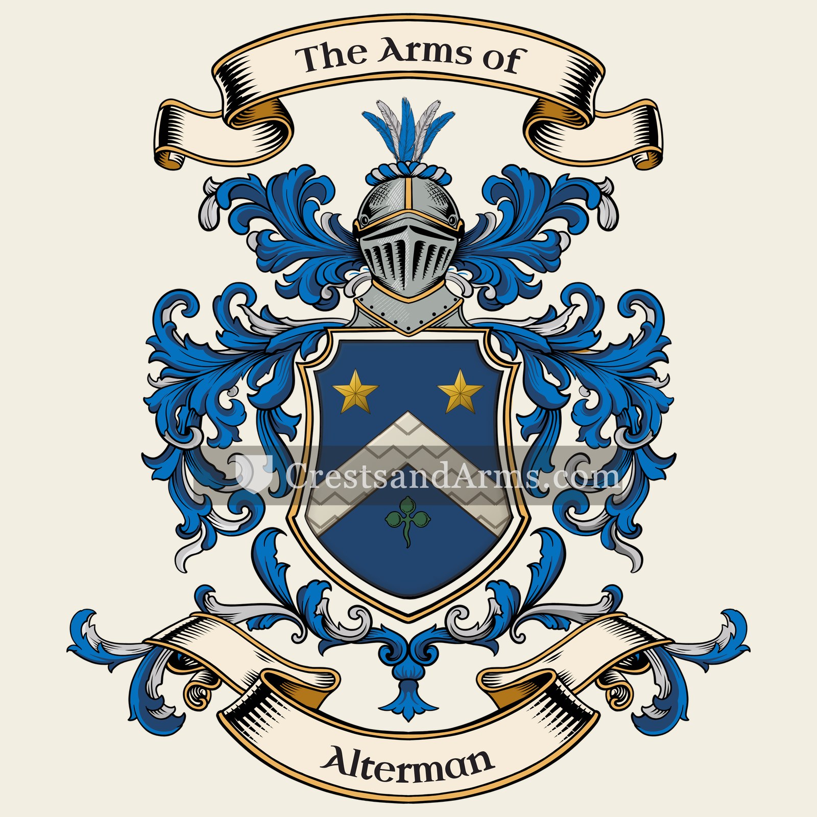 The Alterman coat of arms, drawn from the recorded blazon