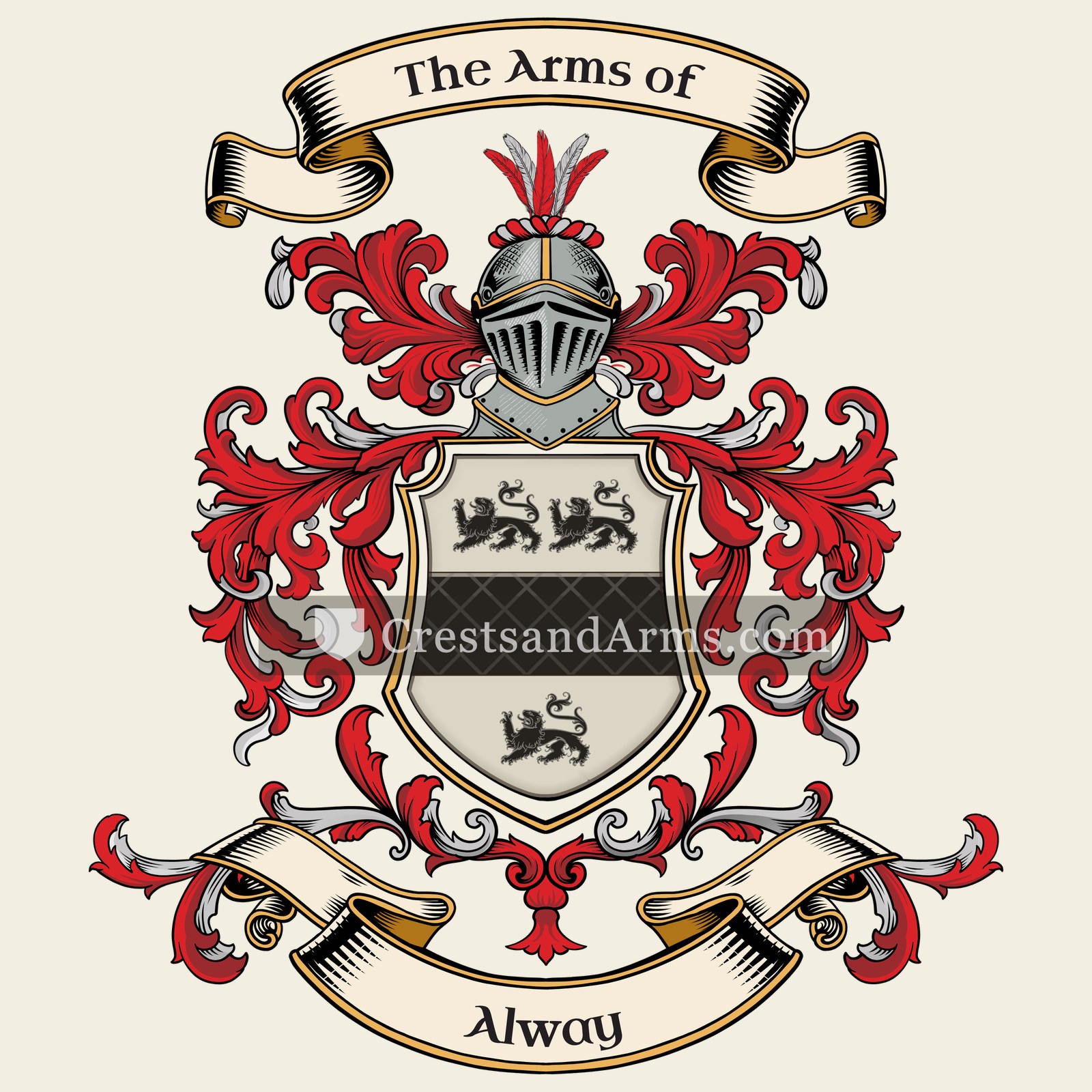 The Alway coat of arms, drawn from the recorded blazon