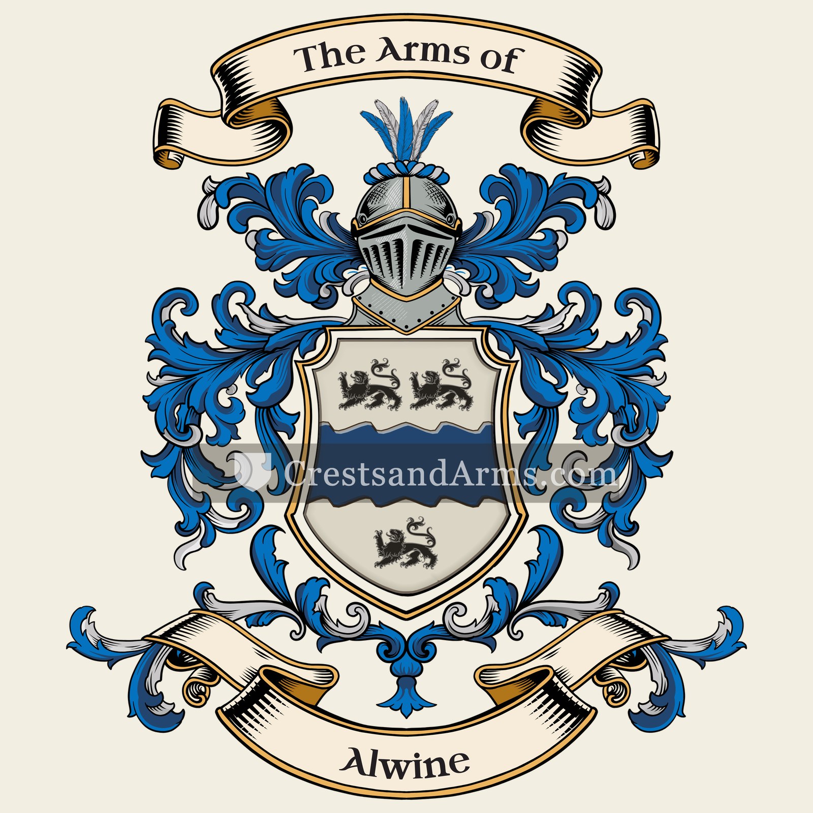 The Alwine coat of arms, drawn from the recorded blazon