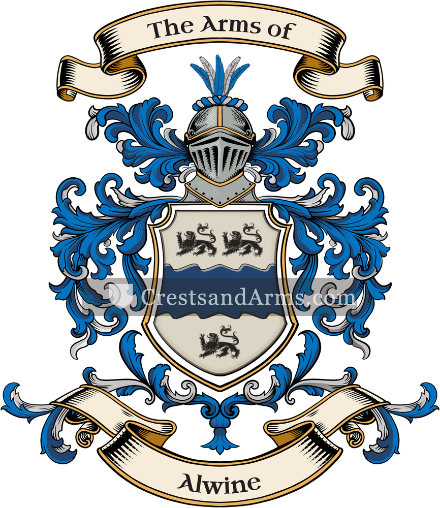 The Alwine coat of arms, drawn from the recorded blazon
