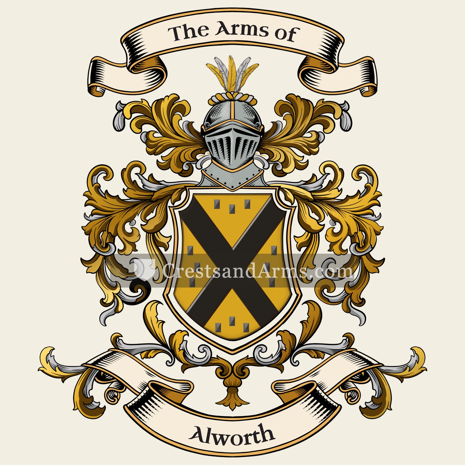 The Alworth coat of arms, drawn from the recorded blazon