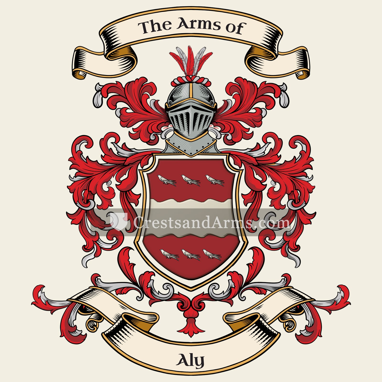 The Aly coat of arms, drawn from the recorded blazon