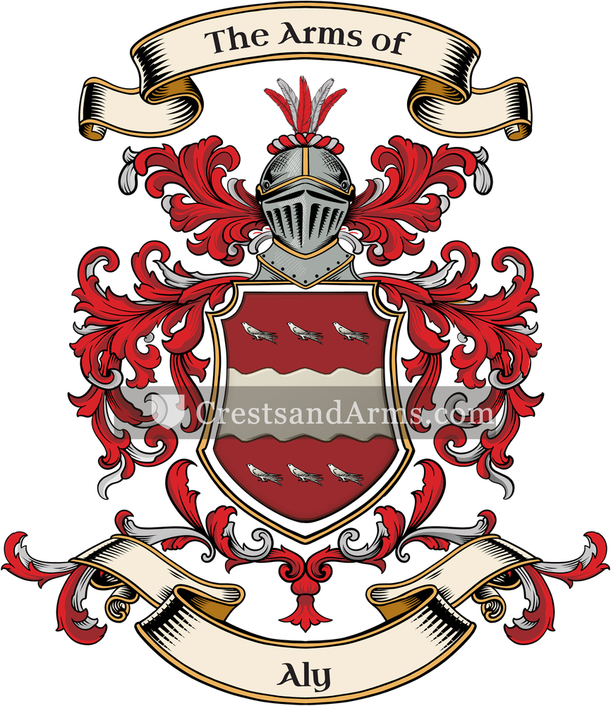 The Aly coat of arms, drawn from the recorded blazon