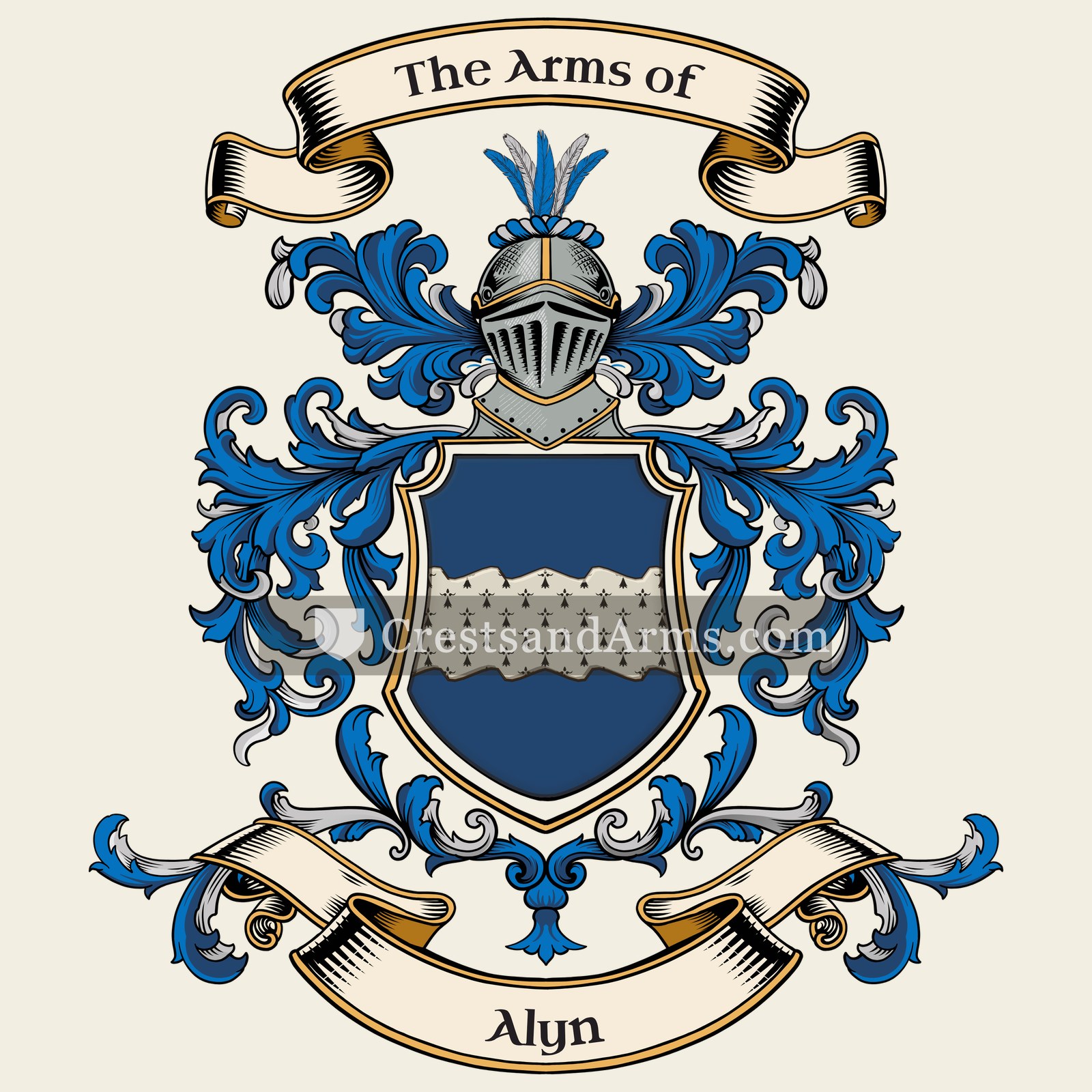 The Alyn coat of arms, drawn from the recorded blazon