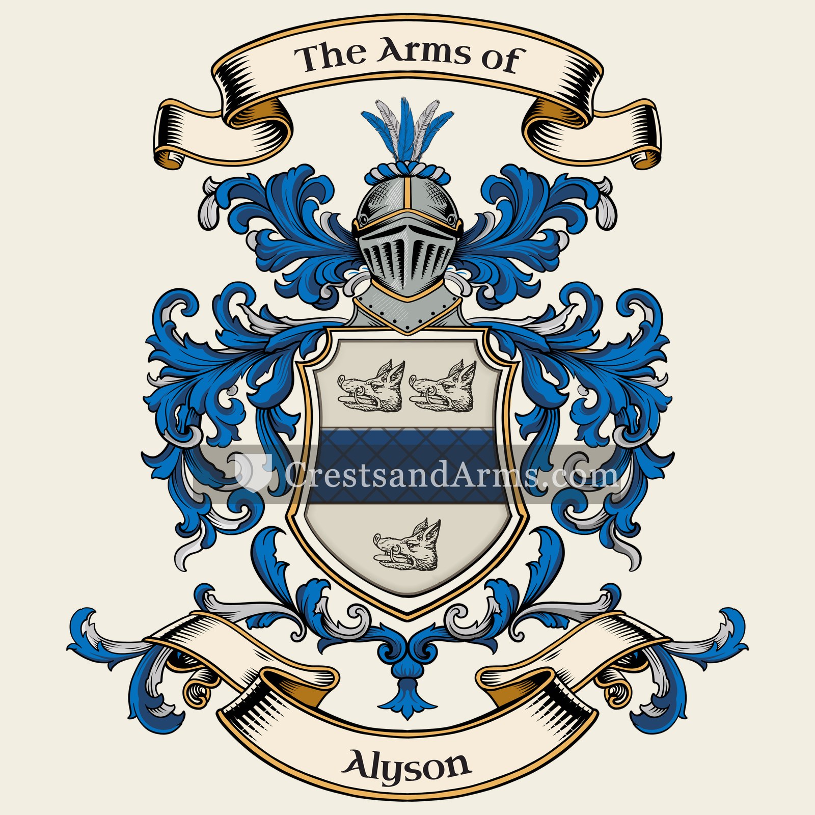 The Alyson coat of arms, drawn from the recorded blazon
