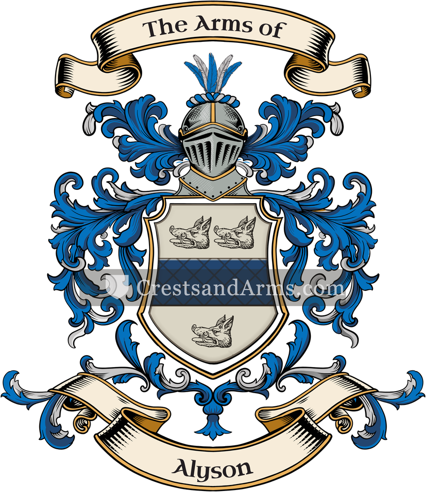 The Alyson coat of arms, drawn from the recorded blazon