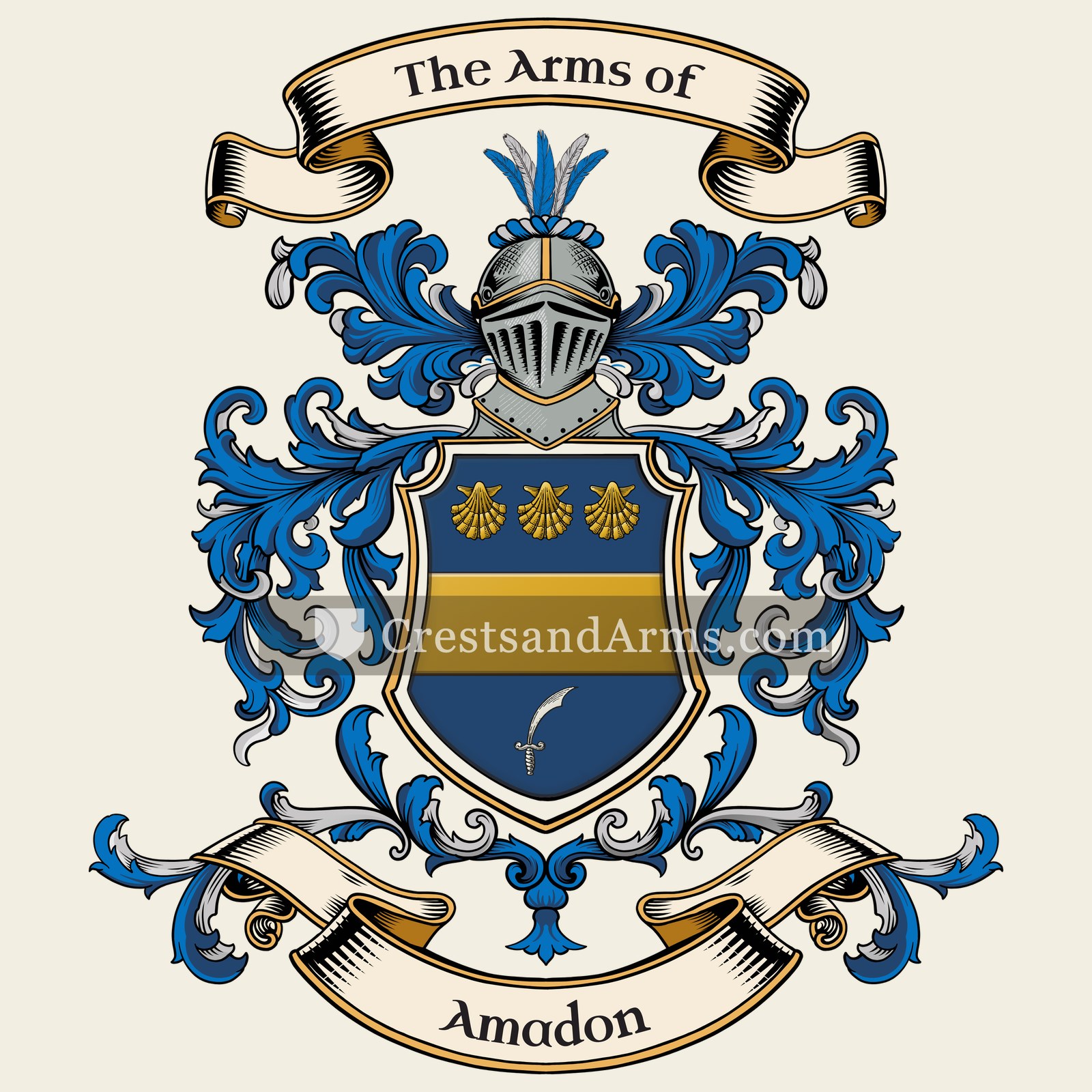 The Amadon coat of arms, drawn from the recorded blazon