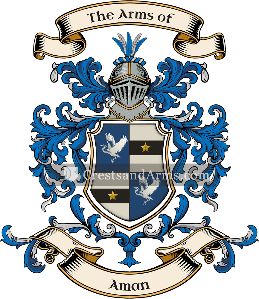 The Aman coat of arms, drawn from the recorded blazon