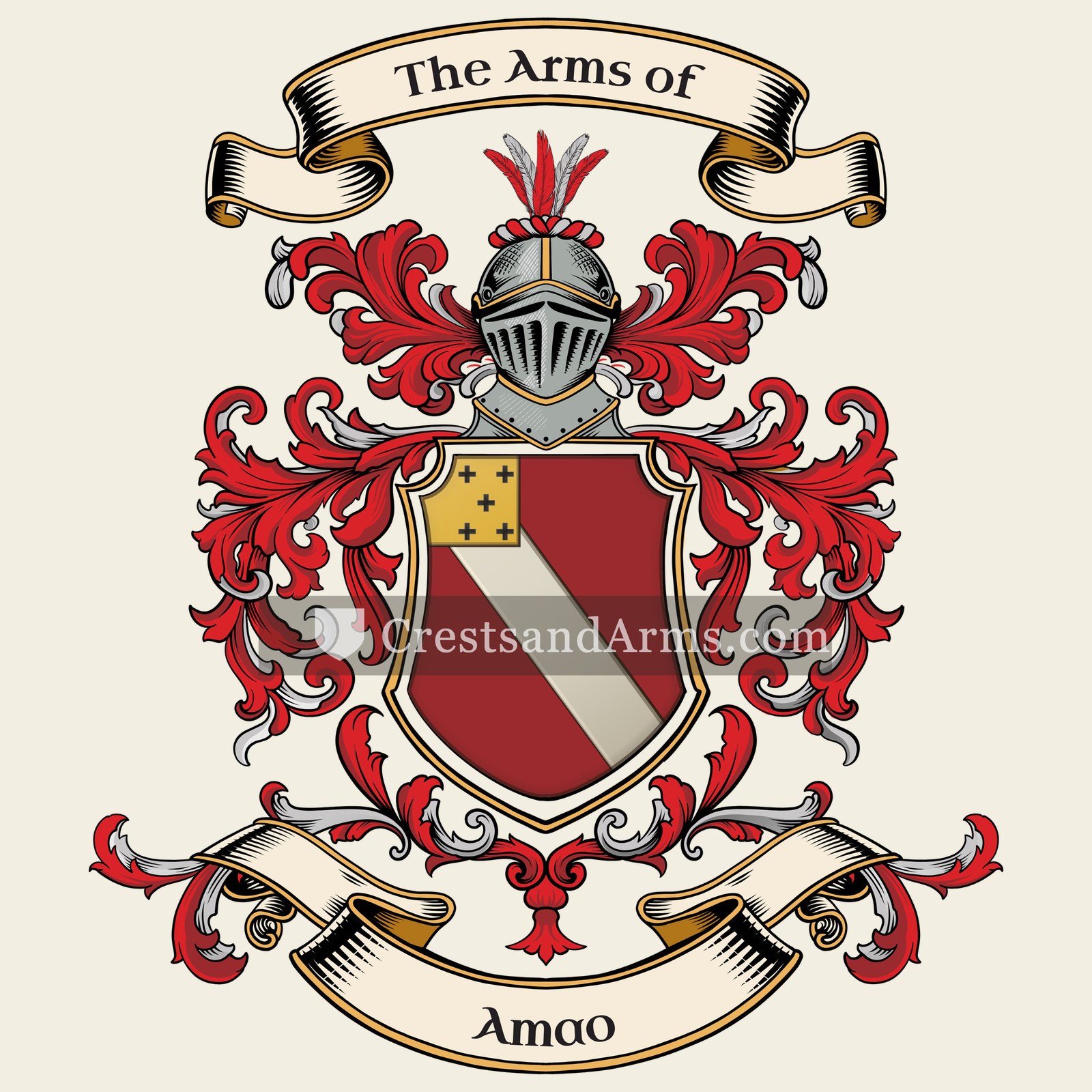 The Amao coat of arms, drawn from the recorded blazon