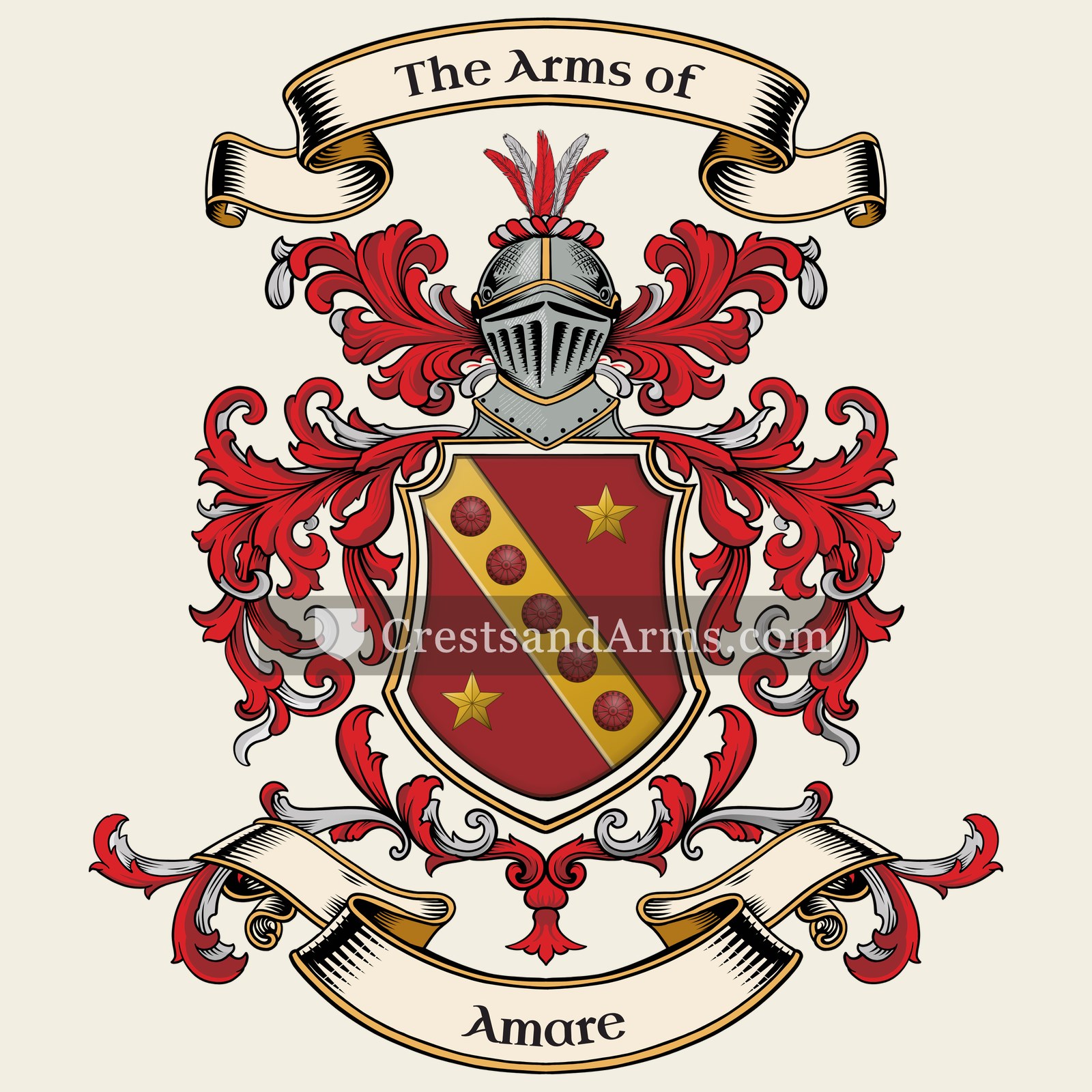 The Amare coat of arms, drawn from the recorded blazon