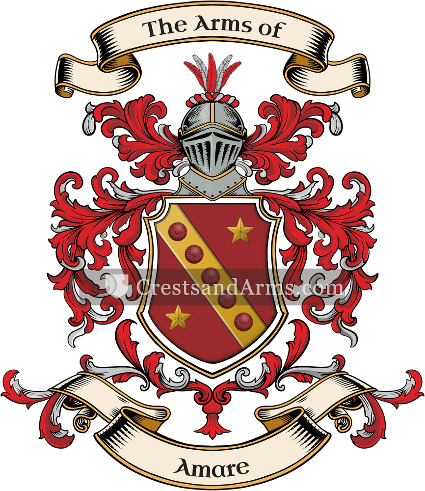 The Amare coat of arms, drawn from the recorded blazon