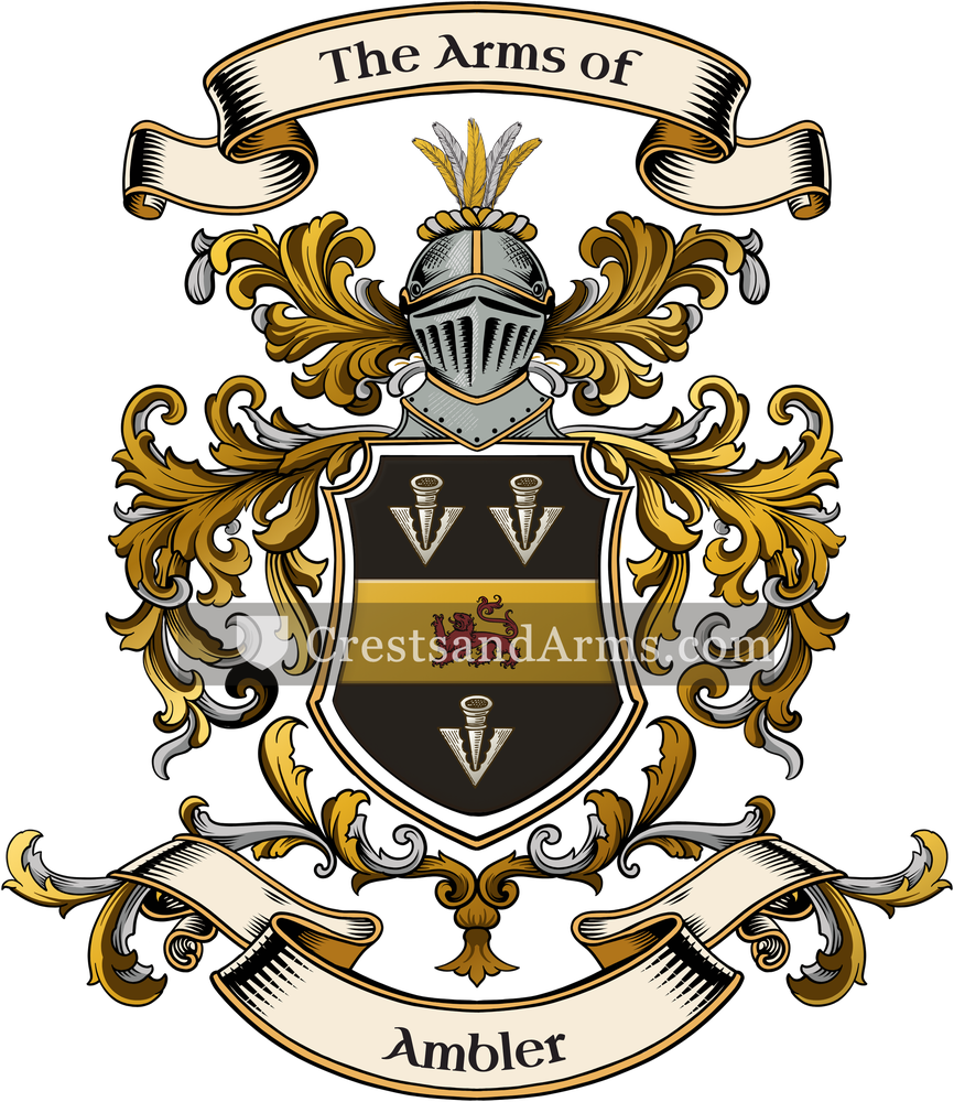 The Ambler coat of arms, drawn from the recorded blazon