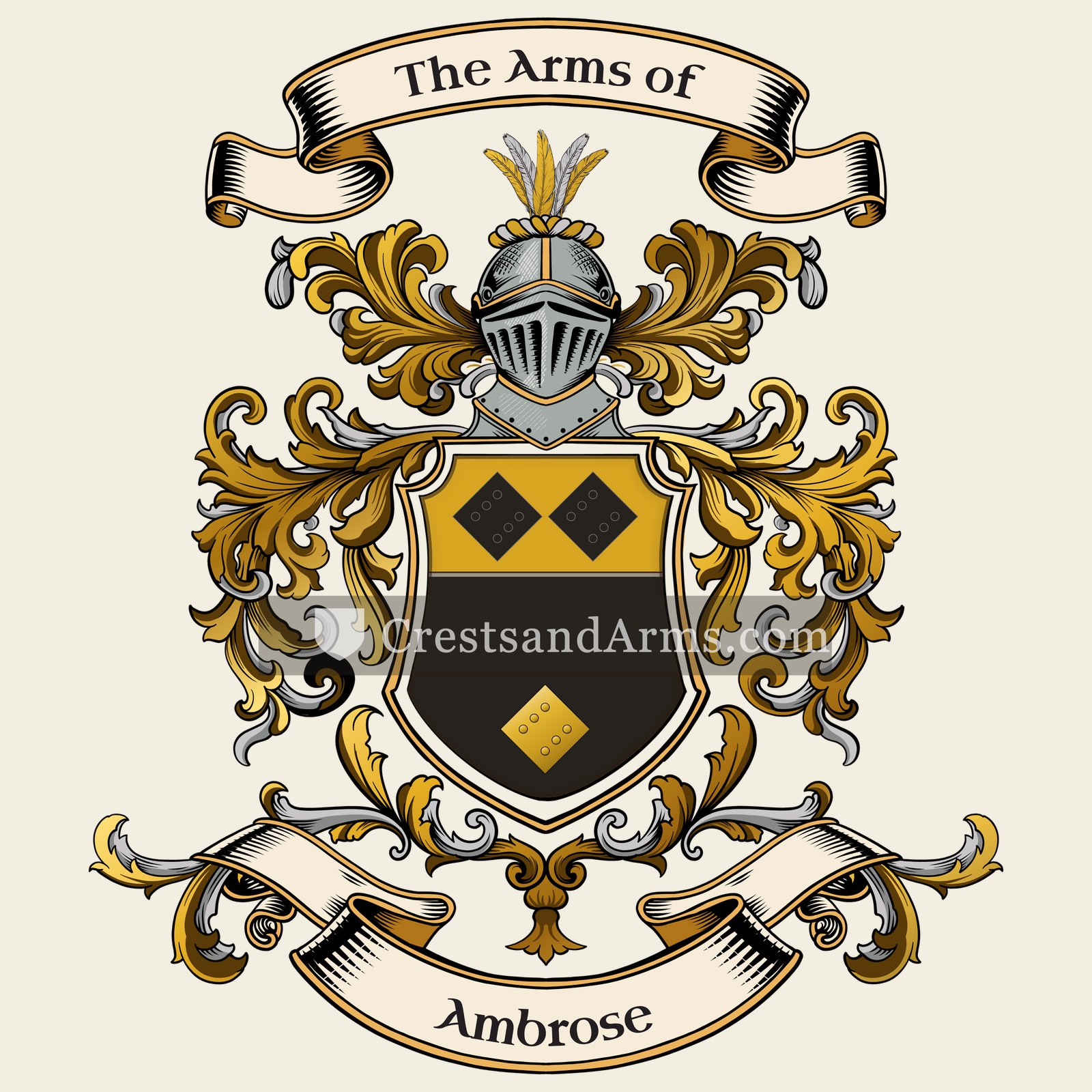 The Ambrose coat of arms, drawn from the recorded blazon