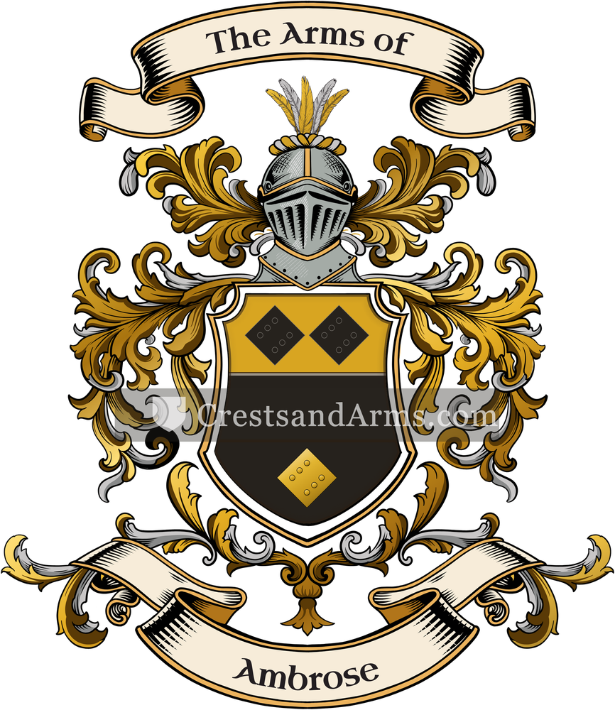 The Ambrose coat of arms, drawn from the recorded blazon