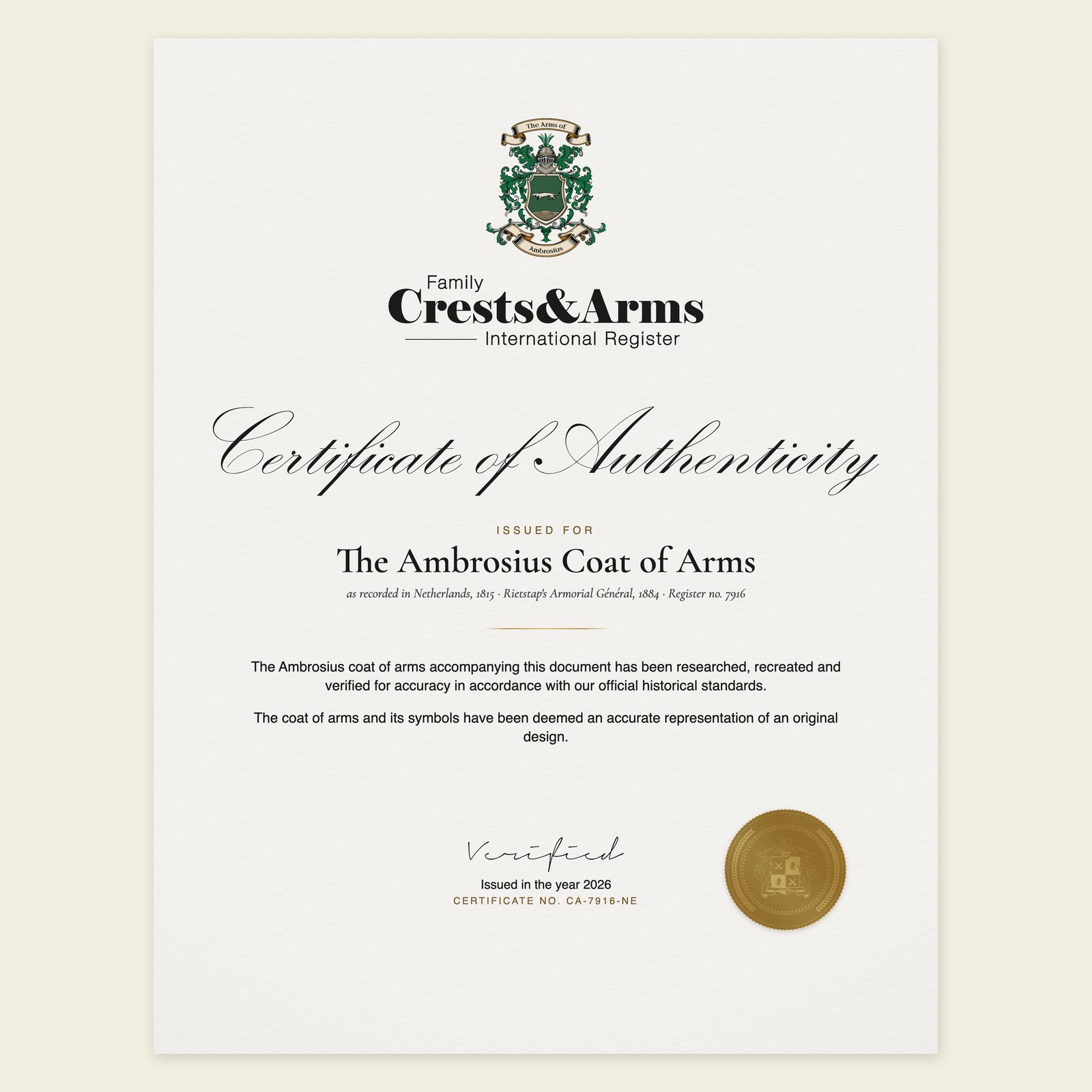 Certificate of authenticity